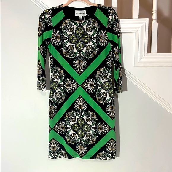 Donna Morgan Green‎ and Navy Long Sleeve Dress - Picture 1 of 10